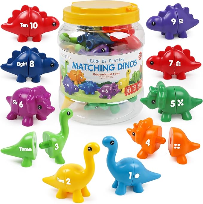 Matching Number Counting Dinosaur Toys with Double-Sided 1 2 3 Number Preschool Learning Sensory Sorting Educational Montessori Toy Sets for Kids Toddler Aged 3+ Years Old…