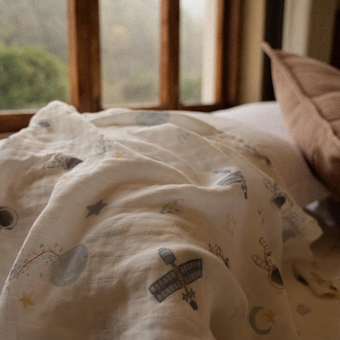 GLLQUEN BABY Receiving Blanket Boy Cotton Muslin Swaddle Blankets Girl Newborn Squares Breathable & Soft Thin Baby Blankets Cloths Double Absorbent Infant Swaddling Wrap - 6 Pack (Blue Astronaut)