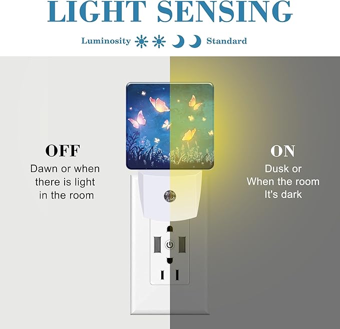 Night Light Plug into Wall Glowing Butterflies Flying in Garden with Dusk to Dawn Sensor for Kid Girls Boys Room Decor, Hallway, Kitchen, Bathroom, Nursery, Stairs