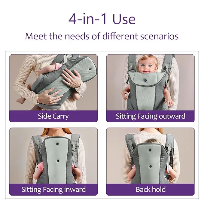 Ergonomic Baby Carrier with Adjustable Strap,4-in-1 Newborn to Toddler Carrier,Breathable Mesh Baby Carrier for Summer,Compact for Travel & Outdoor Adventures,Ideal for Infants 0-3 Years