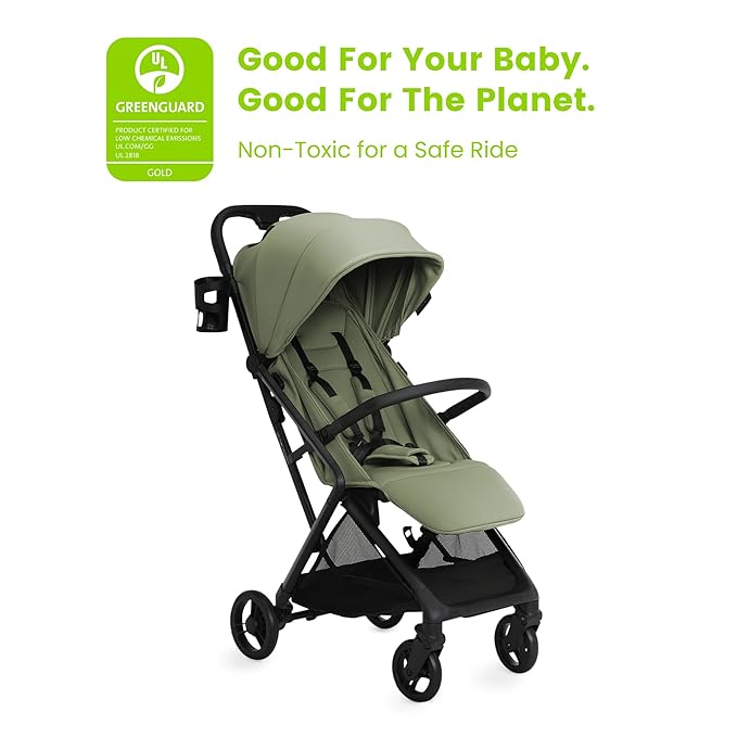 Delta Children Icon Ultra Compact Lightweight Everyday & Travel Stroller - One-Hand Fold - Only 15.6 lbs- Fits in Overhead Compartments - Greenguard Gold Certified - Multi-Position Recline, Sage Green