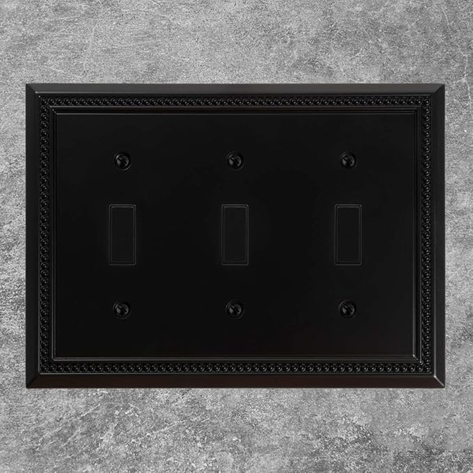 Henne Bery Sunken Pearls Heavy Duty Decorative Wall Plate Switch Plate Outlet Cover (Triple Toggle, Matte Black)