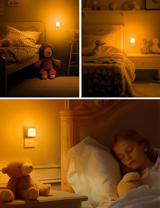 L LOHAS LED Night Lights Plug into Wall 2-Pack, 0.3W Plug in Night Light, Dusk to Dawn, 2000K Amber Light, Sleep Aid Nightlight Auto-On/Off, for Adults Kids Room, Bedroom, Bathroom, Hallway, Non-Dim