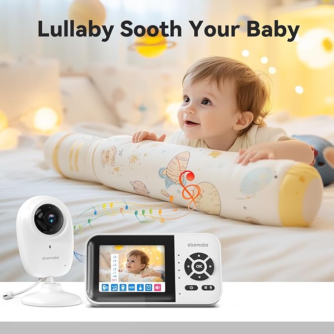 ebemate WiFi Video Baby Monitor with 2 Camera,2.8" Display with 1200Ft Long Range,WiFi On/Off,1080P No Glow Night Vision,2-Way Talk Baby Cam Monitoring EBS28-2