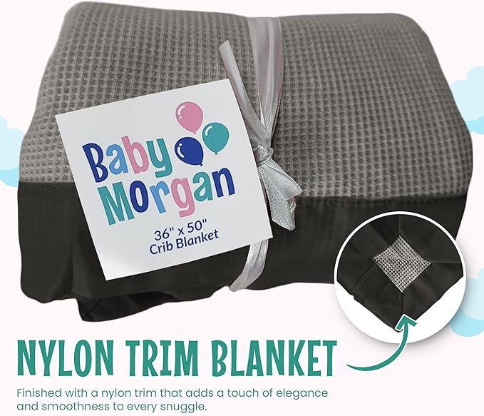 Blankets - Thermal Waffle Warm Baby Blanket for Crib - Soft and Cozy Baby Crib Blanket for Nursery, Stroller, or Naptime Comfort - Ideal Shower Gift - Gray, Nylon Trim (36" x 50")