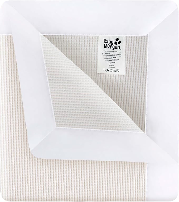 Thermal Waffle Knit Baby Blanket - Soft Breathable Mini Blanket for Newborns and Infants - Toddler Blankey for Strollers, Travel, Naptime, Nursery and More - 18" x 20" (White, Satin Trim)