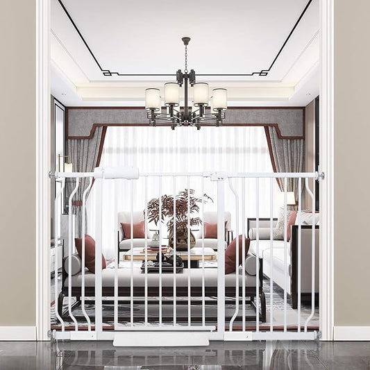 Extra Wide Baby Gate Tension Indoor Safety Gates White Metal Large Pressure Mounted Pet Gate Walk Through Long Safety Dog Gate for The House Doorways Stairs (48.03"-52.76"/122-134CM, White)