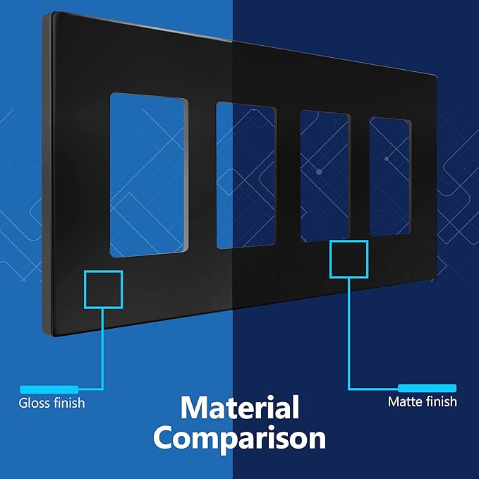 LIDER Matte Finish Quadruple Decorator Switch Cover, Screwless Wall Plate, Mid-Size 4-Gang 4.88" x 8.58", Polycarbonate Thermoplastic, UL Listed, LSWP-34M-BK, Black