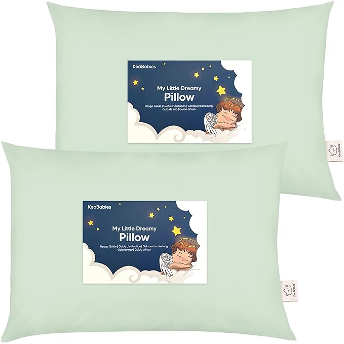 KeaBabies 2-Pack Toddler Pillow 13x18 - Soft Organic Cotton Kids Travel Bed Pillows for Sleeping, School, Nap, Machine Washable, Toddlers 2 to 5, Pillowcase Sold Separately (Sage)