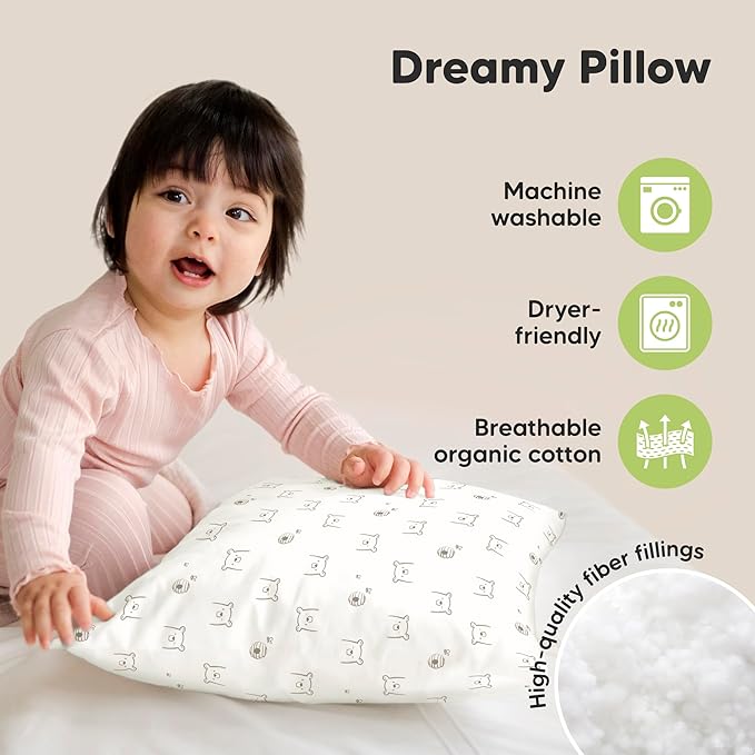 KeaBabies 2-Pack Toddler Pillow 13x18 - Soft Organic Cotton Kids Travel Bed Pillows for Sleeping, School, Nap, Machine Washable, Toddlers 2 to 5, Pillowcase Sold Separately (Bumble Bear)