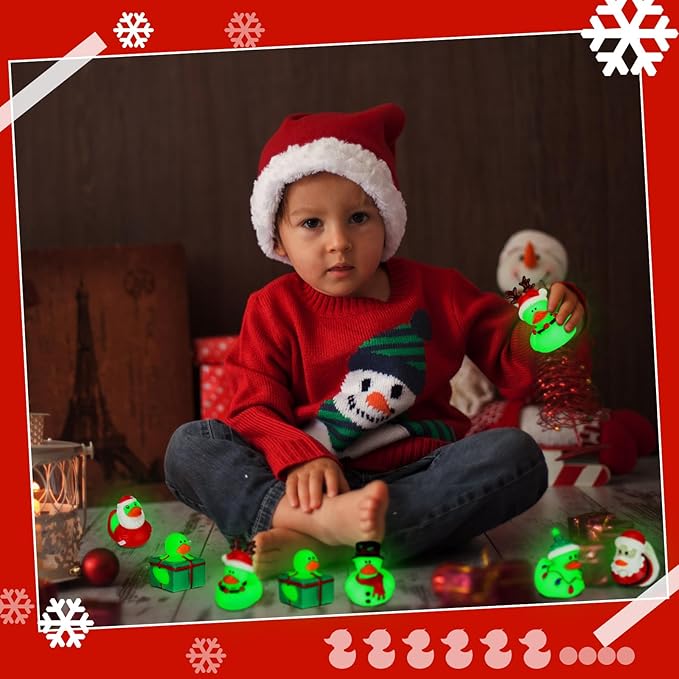 Honoson 36 Pcs Rubber Duck in Bulk Mini Toy Rubber Duck for Bath Birthday Gifts Shower Party Favors Decoration(Glow Holiday)