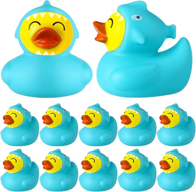 Rubber Duck 2 Inch Duck Bath Floating Rubber Ducky Adorable Party Supplies for Ducky Birthday Party Gift Nature Birds Lovers Hunting Decoration(24 Pcs,Blue Shark)