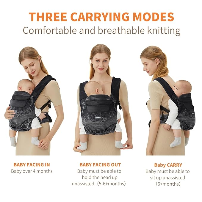 Ergonomic 4-in-1 Baby Carrier Newborn to Toddler - with Lumbar Support - for Children 8-33 Pounds - 360 Degree Baby Wearing - Inward & Outward Facing - (Black)