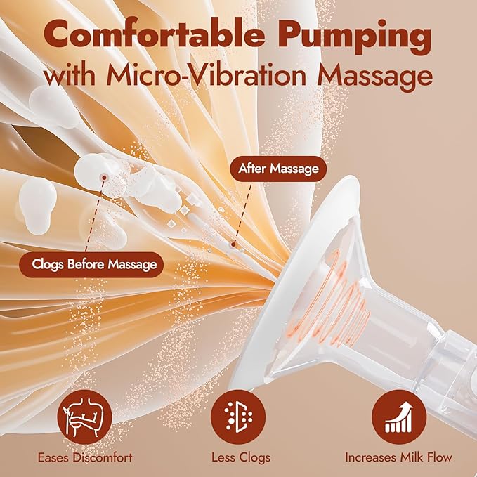 NCVI 2-in-1 Electric Breast Pump with Wearable Cups 8132, Spa-Like Comfort with VibeRelief Massage Micro-Vibration, Hospital-Grade Suction, Pain Relief & Fully Customizable Portable Breastfeeding Pump