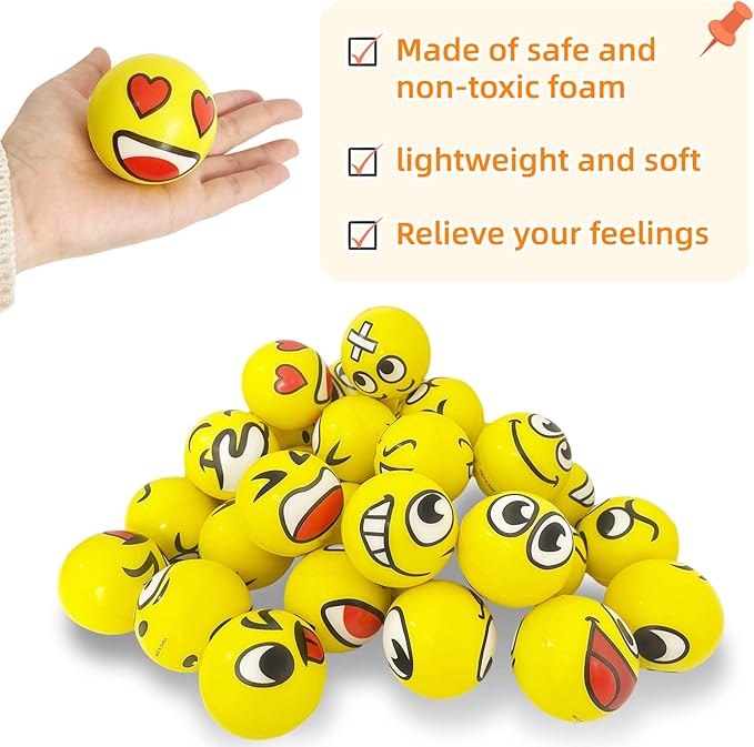 30 Pcs Face Stress Balls,2.5" Funny Face Squeeze Balls,Stress Relief Balls for Gifts,Kids,Party Favors,Present Fillers,Coworkers