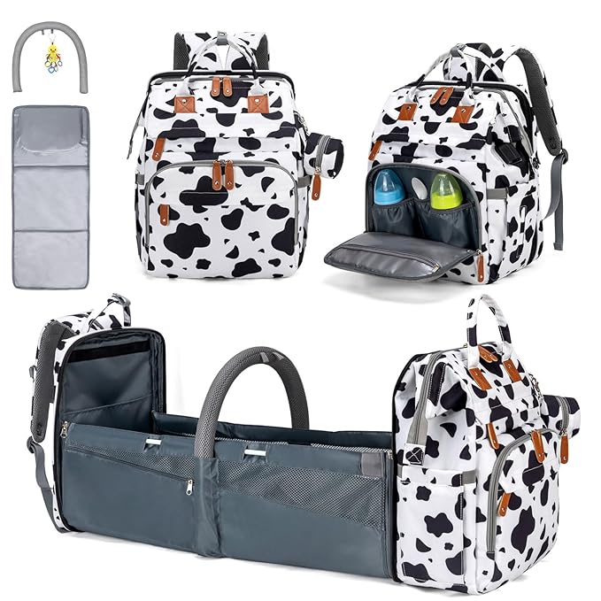KABAQOO Diaper Bag Backpack with Detachable Changing Station, Large Capacity Baby Diaper Bags for Boys & Girls, Baby Registry Search Stuff & Shower Gifts, Newborn Essentials Must Haves, Cow
