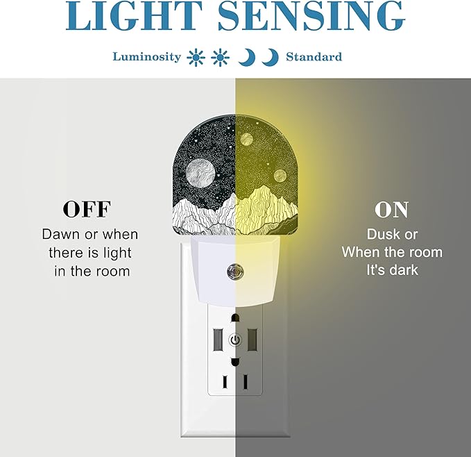 Mountains and Starry Sky Night Light Plug into Wall with Dusk to Dawn Sensor Cute Nightlight for Kid Girls Boys Women Men Room Decor, Hallway, Kitchen, Bathroom, Nursery, Stairs