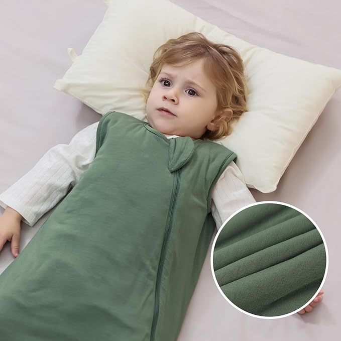 Mosebears Unisex Rayon Made from Bamboo Sleep Sack with 2-Way Zipper,2.5 Tog Baby Winter Sleep Sack (Dark Green,0-6 Months)