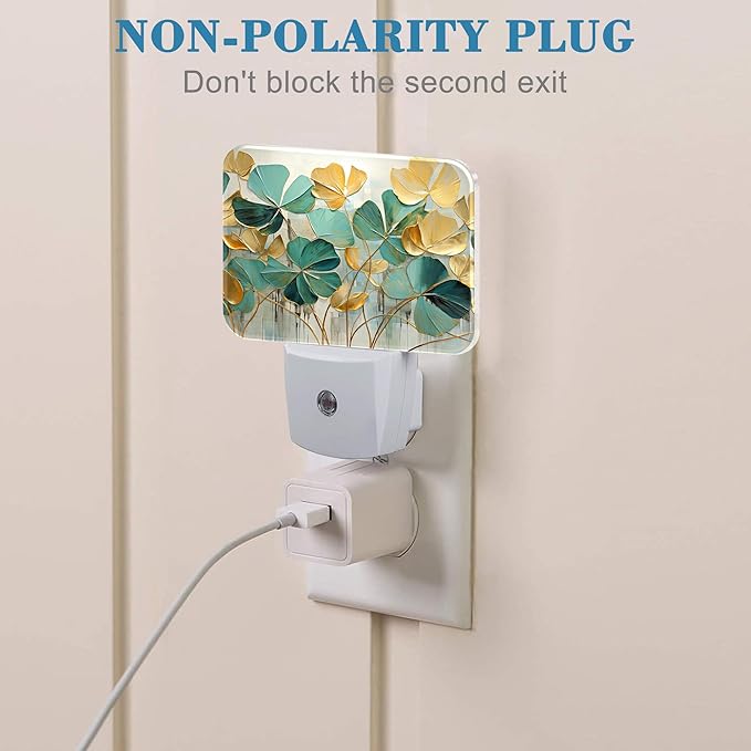 Luxurious Golden Green Foliage Night Light Golden Green Leaf Nightlight Plug into Wall with Dusk to Dawn Sensor for Kid Girls Boys Women Men Room, Hallway, Kitchen, Bathroom, Stairs Decor