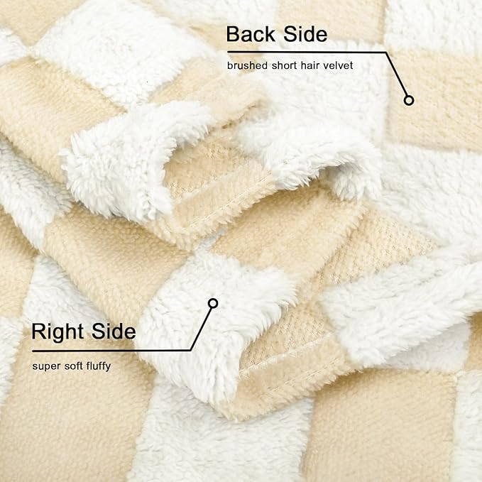 HOMRITAR Baby Blanket for Unisex Soft Cozy Reversible Checkerboard Toddler Blankets, Fluffy Fuzzy Plush Lightweight Bed Blanket with Chessboard Grid Design 350GSM Khaki 30 x 40 Inch