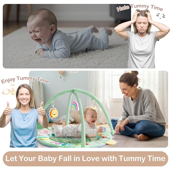 Baby Play Gym Mat Tummy Time Mat, Washable Baby Activity Play Mat for Sensory, Visual, Hearing, Touch Development, Baby Toys Shower Gift for Newborn