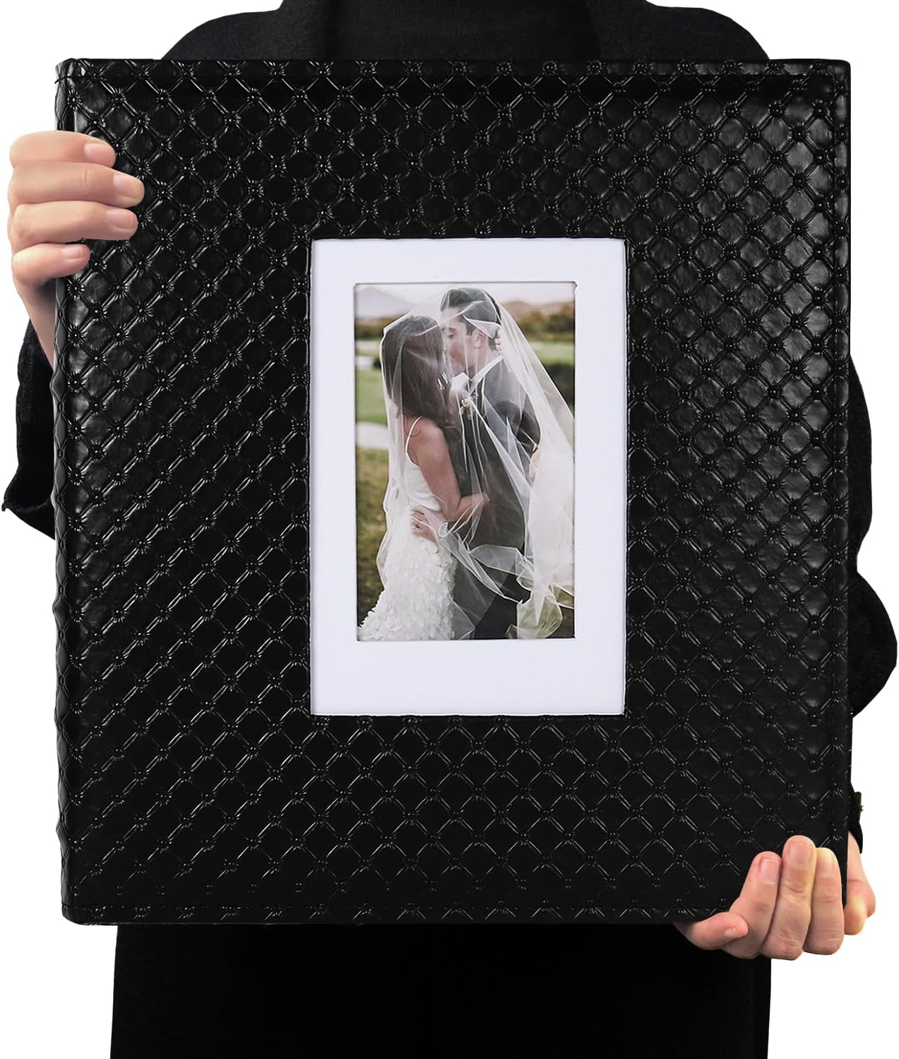 RECUTMS Photo Album 4x6 Holds 500 Photos Black Inner Page Button Grain Leather Larger Capacity Horizontal and Vertical Photos Wedding Pictures Album Birthday Christmas Baby Family Photo Book(Black)