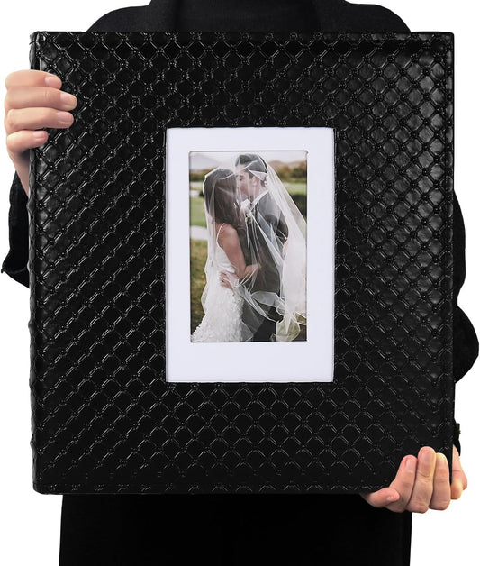 RECUTMS Photo Album 4x6 Holds 500 Photos Black Inner Page Button Grain Leather Larger Capacity Horizontal and Vertical Photos Wedding Pictures Album Birthday Christmas Baby Family Photo Book(Black)