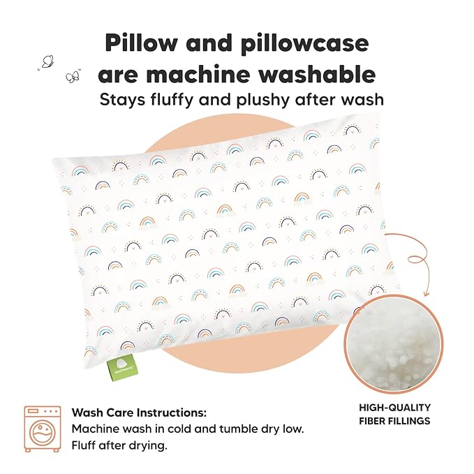 Toddler Pillow with Pillowcase - 13x18 My Little Dreamy Kids Travel Bed Pillows for Sleeping, Organic Cotton Small Pillowcase, Soft & Breathable, Machine Washable,Toddlers 2-5 years old(Jolly Rainbow)