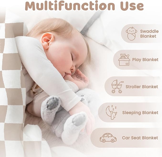 Checkered Minky Baby Blanket 30 x 40 Inches for Boys Girls, Soft Plush Receiving Blanket with Dotted Back, Gift for Toddler Newborn Infant Christmas Birthday Baby Shower