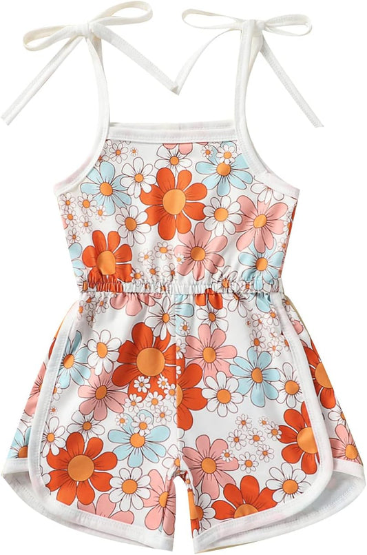 WZTYYDS Toddler Baby Girl Summer Clothes Floral Romper Tie-Up Strap Halter Jumpsuit Infant Summer Sling Playsuit 6M-3T