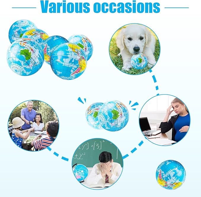 24 PCS Globe Squeeze Balls,2.5 Inch Globe Bouncy Ball Earth Squishy Ball,Mini Foam Globe Squeeze Stress Balls