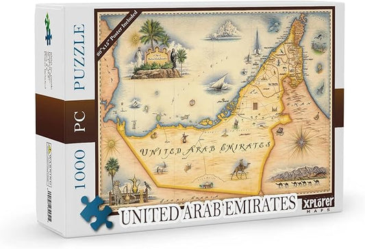 United Arab Emirates Map Cardboard Jigsaw Puzzle - 1000 Pieces, Hand-Illustrated - Educational, Family Activity, Ages 7+, Includes Poster - 25.4 x 19.8