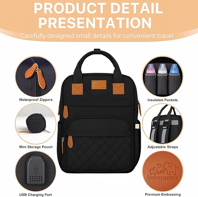 Large Diaper Bag Backpack with Changing Station, USB Charging Port, Insulated Pockets, Mosquito Net & Sun Shade – Waterproof Large Capacity Travel Diaper Bag for Moms & Dads