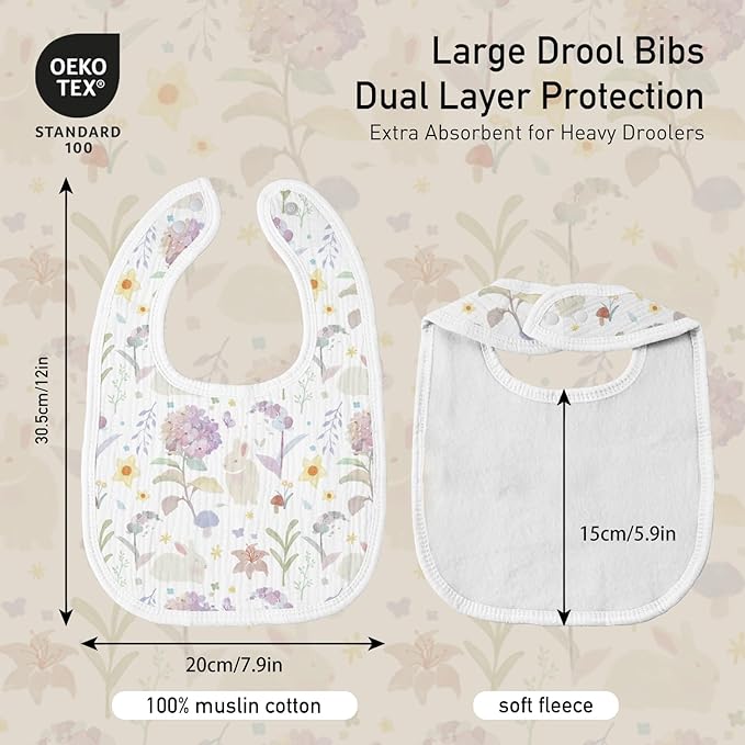 GLLQUEN BABY Muslin Drool Bibs for Boys Girls 8 Pack, Adjustable Baby Bibs for Drooling and Teething, Soft Cotton Baby Bandana Bib for Newborn Feeding Essentials (Flower)