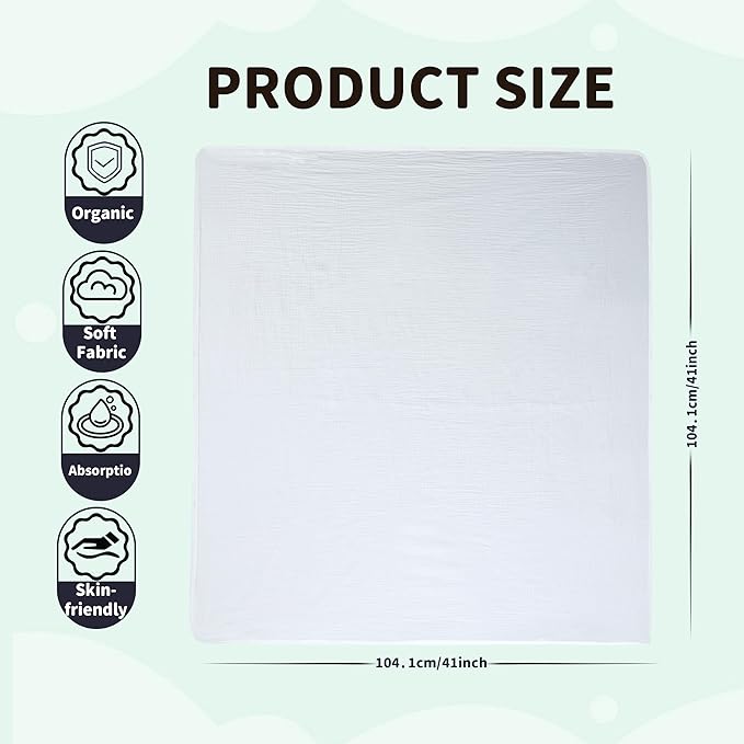 Muslin Swaddle Blankets for Newborn, 2 Pack Breathable Soft Receiving Blanket, Large 41 x 41 inches Swaddle Wrap Burping Clothes, Essentials Infant Shower Items. (Beige & White)