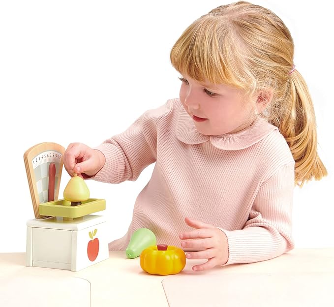 Tender Leaf Toys - Market Scale - Beautiful Grocery Weighing Scales Toy Set for Pretend Play for Kids 3+