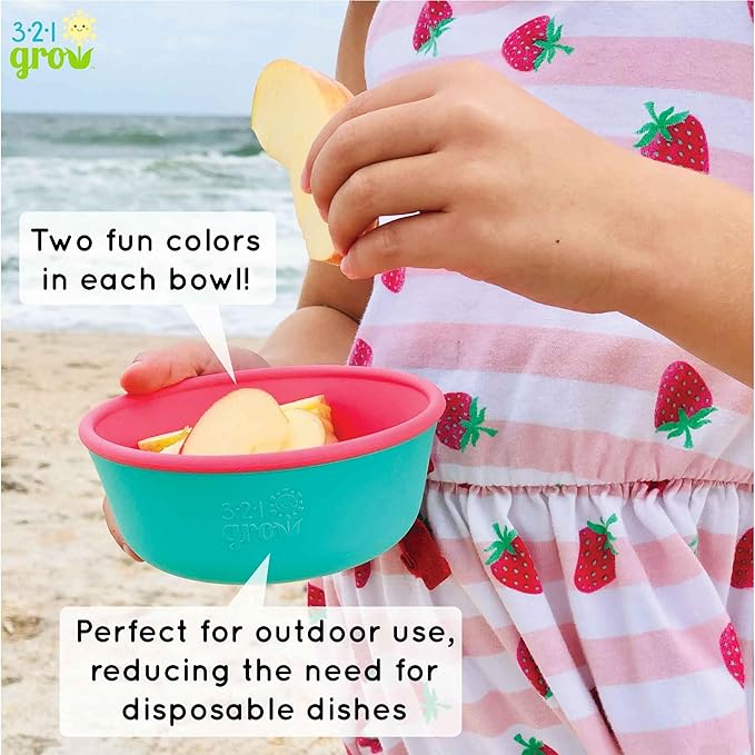 Silicone Easy Scoop & Hold Bowl Set – Adaptive Baby & Toddler Feeding Bowls with Clip-On Rim and Handle – Helps Build Independence & Coordination – 2 Pack – Dishwasher Safe (Grape)