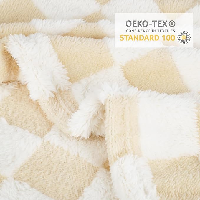 HOMRITAR Baby Blanket for Unisex Soft Cozy Reversible Checkerboard Toddler Blankets, Fluffy Fuzzy Plush Lightweight Bed Blanket with Chessboard Grid Design 350GSM Khaki 30 x 40 Inch