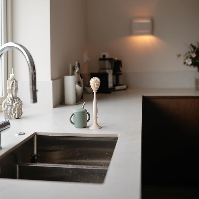 mushie Baby Bottle Brush | Soft Silicone with Suction Base (Shifting Sand)