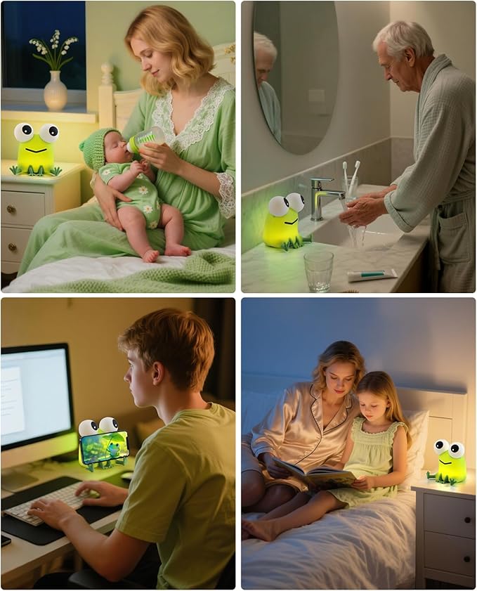 YISUN Frog Night Light for Kids, Soft Silicone Nursery Night Lamp Rechargeable LED Bedside Lamp with Timer, Cute Squishy Lamp for Boys Girls Christmas Gifts Room Decor Kawaii Toys