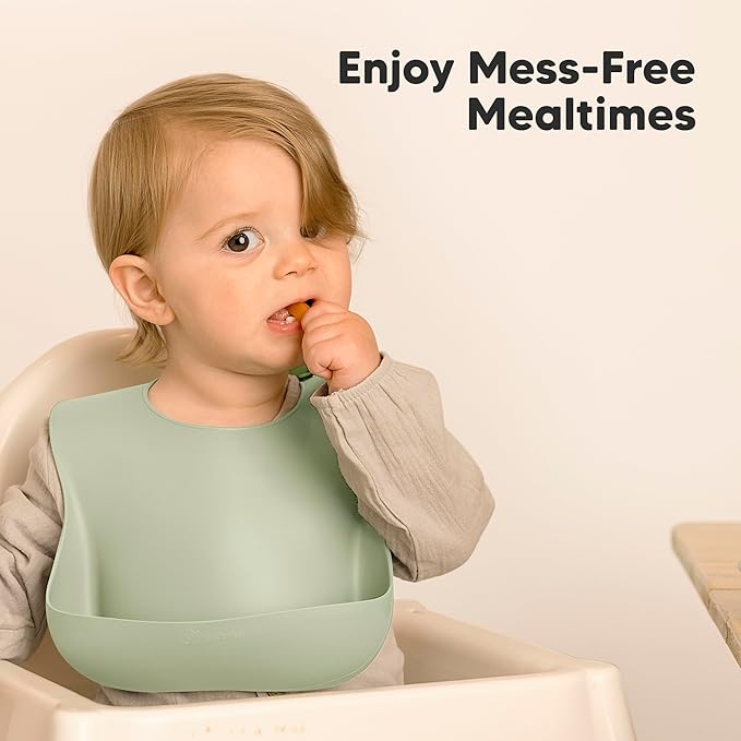 KeaBabies 2-Pack Silicone Baby Bibs for Eating - Sturdy Food-Grade Silicone Bibs for Babies Girl, Boy, Large Food Catcher, Clean & Put On Easily, Waterproof Toddler Feeding Essentials (Macaron)