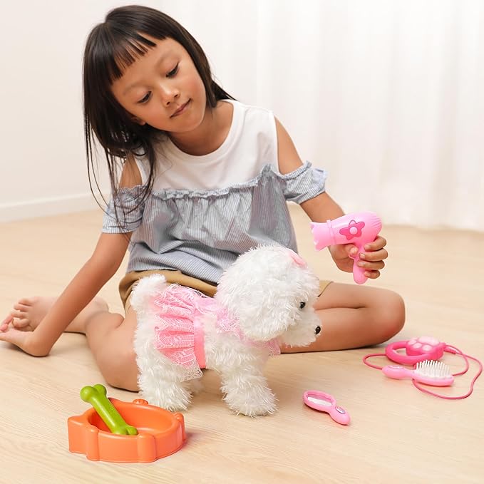 OR OR TU Walking Barking Toy Dog with Remote Control Leash, Plush Puppy Electronic Interactive Toys for Kids, Shake Tail,Pretend Dress Up Realistic Stuffed Animal Dog Age 3 4 5 6+ Years Old Best Gift