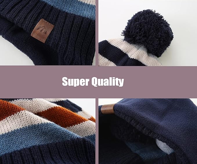 LMLALML Boys Winter Hat Earflap Knitted Beanie for Kids Warm Fleece Lined Thicken Hat for Baby