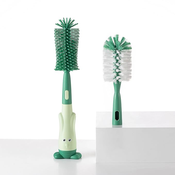 Chemimoso Multifunctional Cleaning Brush, Baby Bottle Brush, Bottle Brush Cleaner Set, Green, Silicone and Nylon Brush
