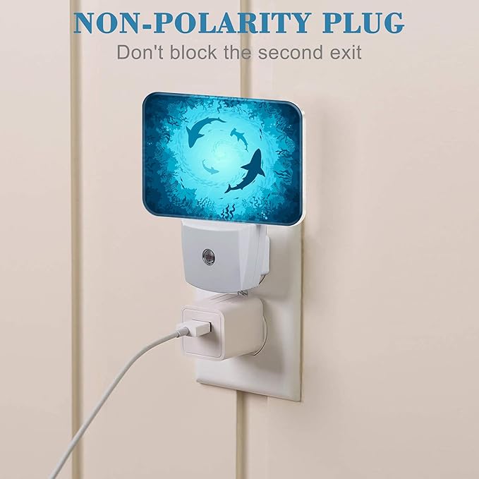 Sharks Vortex Under The Sea Night Light for Kids Girls Boys, Shark LED Night Light Plug into Wall with Dusk to Dawn Sensor for Bedroom, Hallway, Kitchen, Bathroom, Stairs Decor