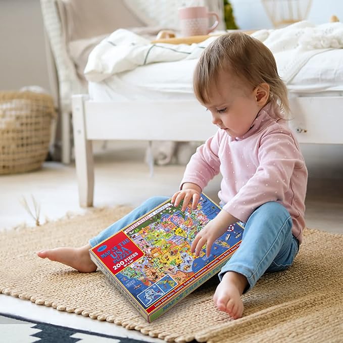 USA Map Puzzle for Kids - 200 Piece United States Puzzle - 50 States with Capitals for Kids Ages 4 and Up, America Jigsaw Puzzle Children’s Geography Puzzles Preschool Toys