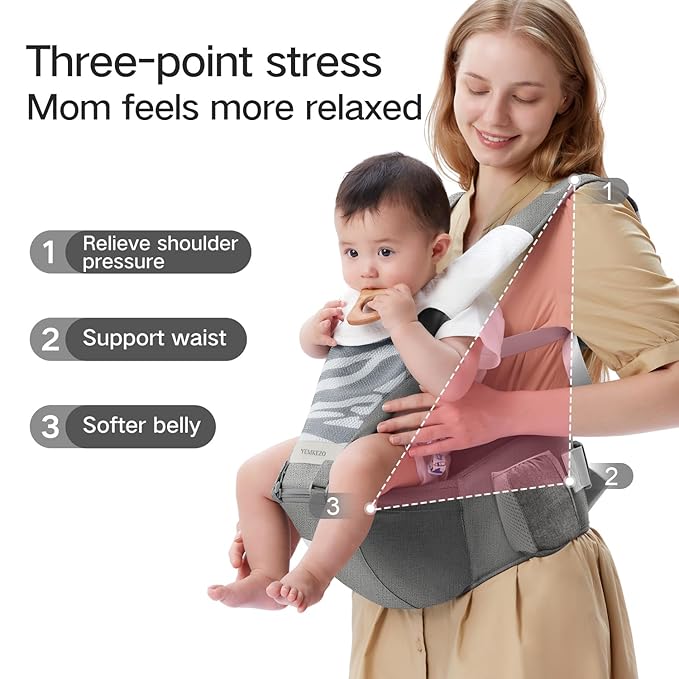 Baby Carrier Newborn to Toddler with Hip Seat, Multifunction Baby Hip, 4-in-1 Ergonomic Infant Carrier (Ergonomic M Position) Adjustable & Removable Baby Holder Carrier for 0-36 Months (Grey)