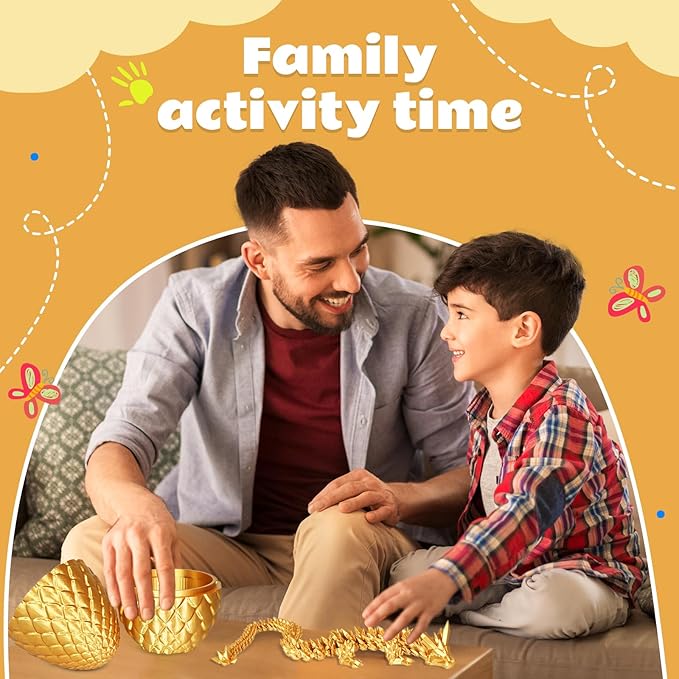 Dragon Eggs with Dragon Inside, 3D Printed Surprise Funny Gifts for Kids, Articulated Dragon Fidget Toys for Adults, Executive Desk Toys Office Room Décor (Gold, M-Size)