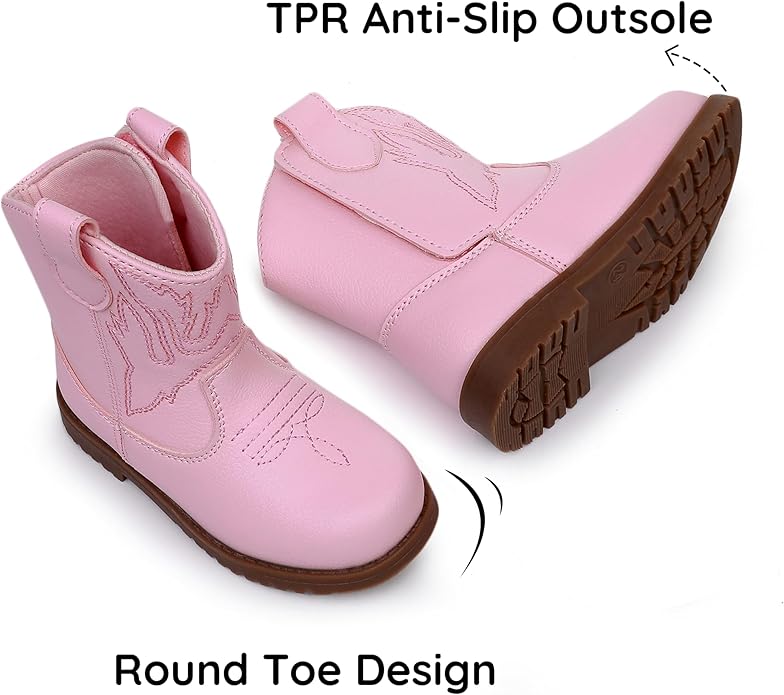 Blikcon Toddler Cowboy Boots for Boys Girls Baby Infant Cowgirl Boots Round Toe All Seasons 6-36 Months (Infant/Toddler)