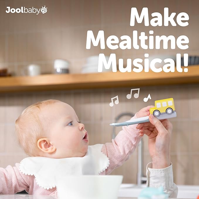 Jool Baby Musical Baby Spoons, 3 Spoons + School Bus with Fun Sounds - Multi-Stage Spoon for Infant Feeding & Training Babies 6+ Months to Self-Feed